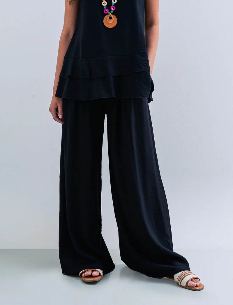 Pantalone a palazzo con cintura - Nero