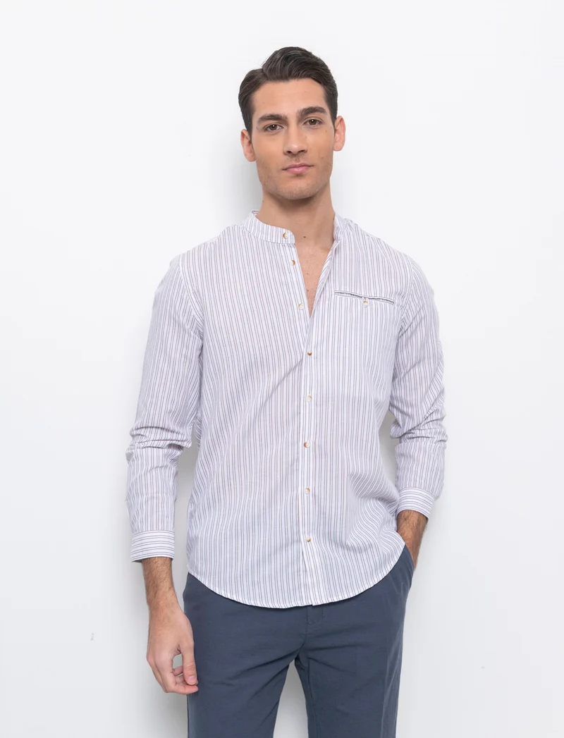 Camicia coreana a righe da uomo - Bianco
