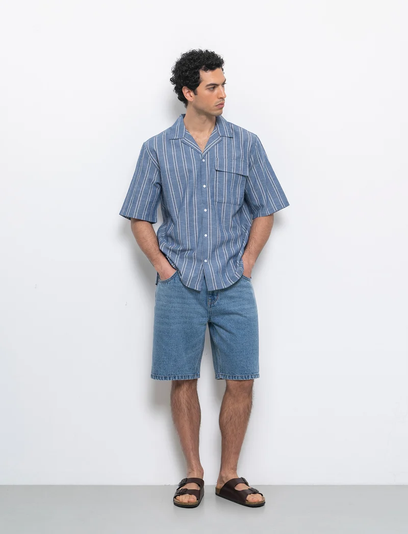 Camicia effetto denim a righe da uomo - Blu