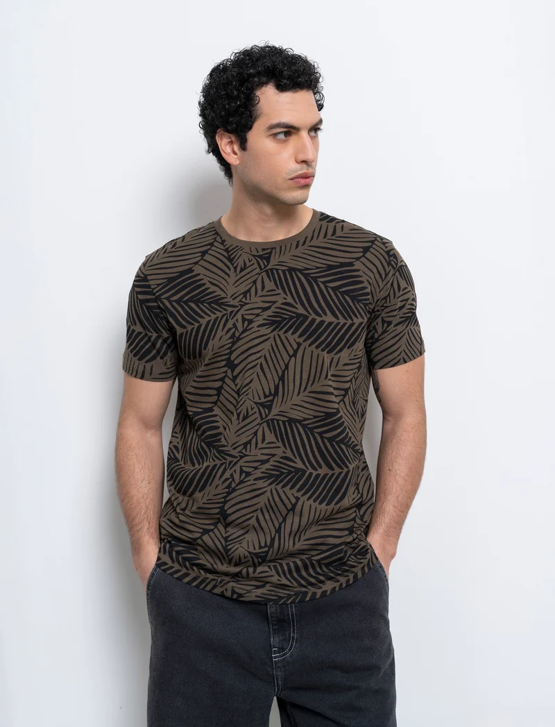 T-shirt in cotone con stampa all over da uomo - Verde kaki