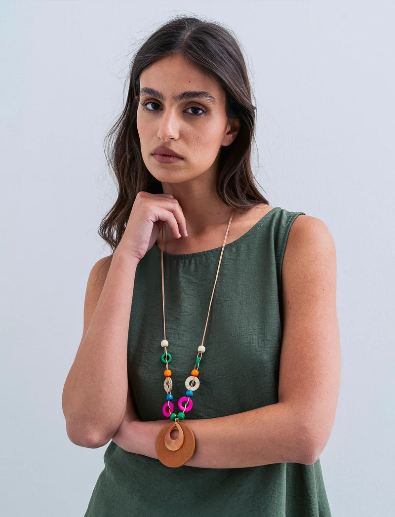 Top con balza e collana - Verde militare