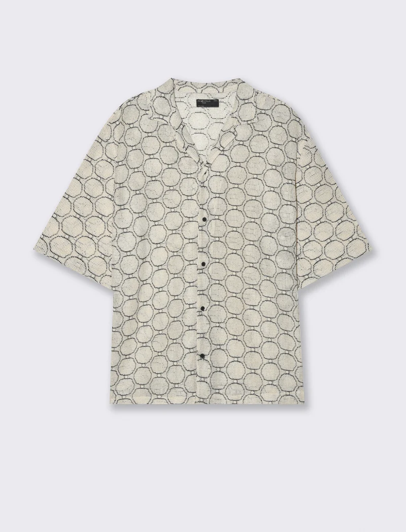 Camicia crochet fantasia astratta da uomo - Bianco