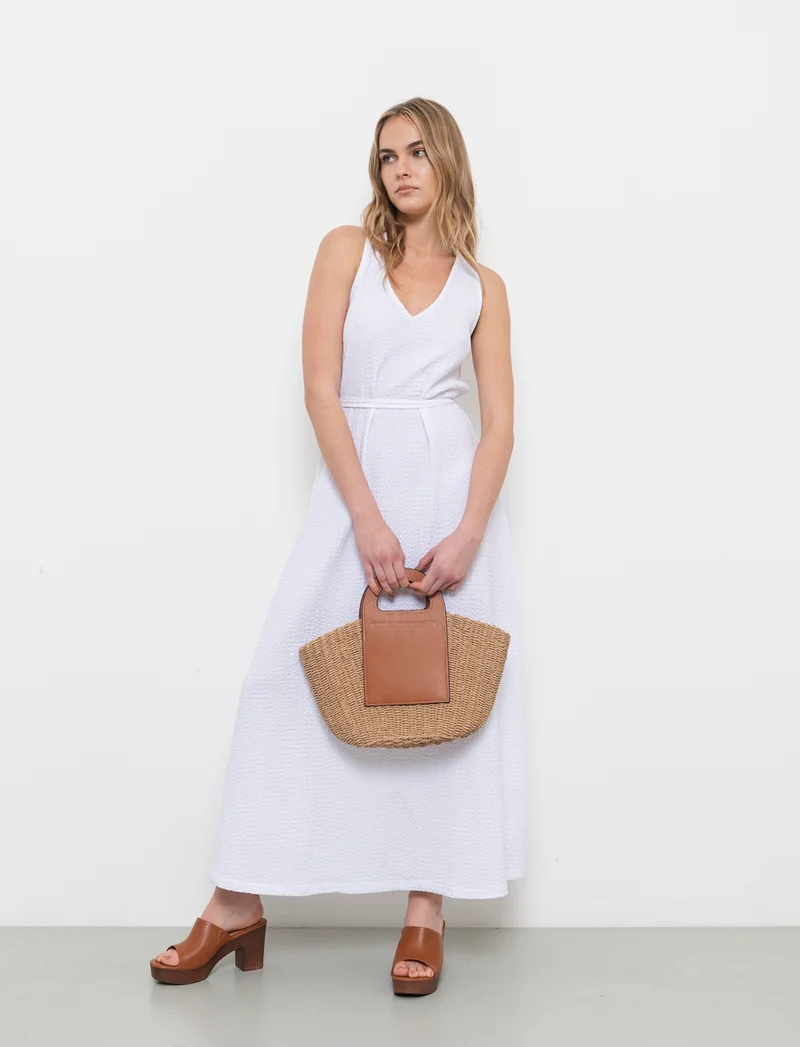 Vestito lungo con cintura da donna - Bianco