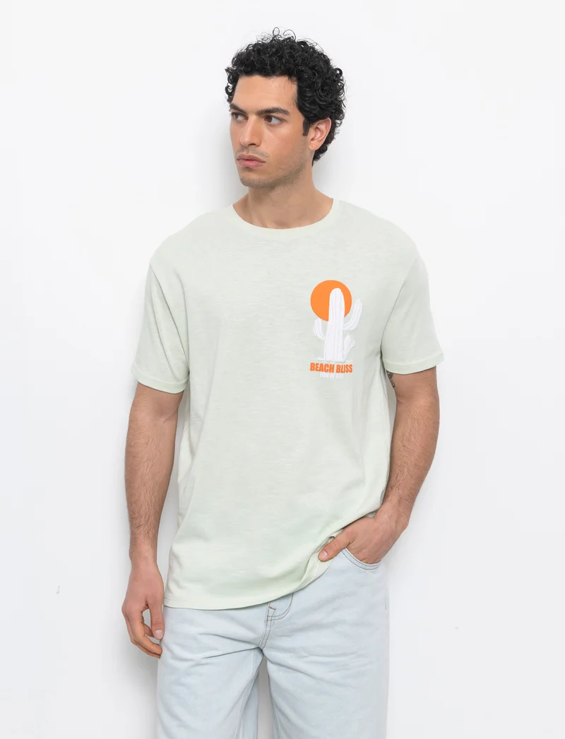 T-shirt effetto maglina con stampa puffy da uomo - Verde