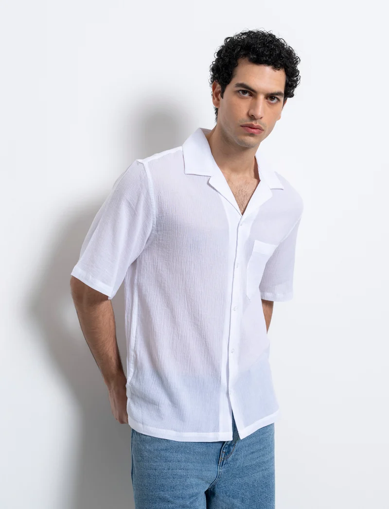Camicia in cotone strutturato da uomo - Bianco