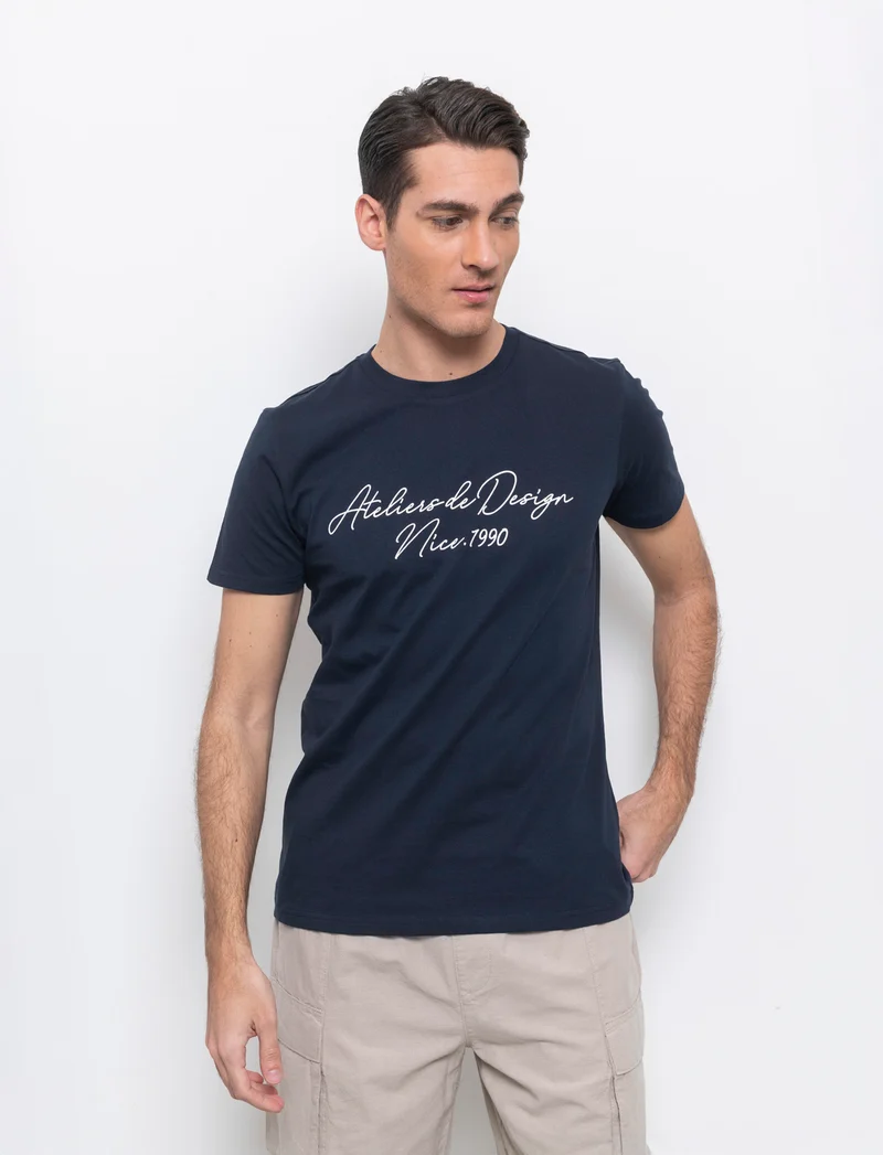 T-shirt con stampa effetto ricamo da uomo - Blu