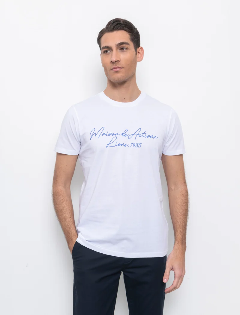 T-shirt con stampa effetto ricamo da uomo - Bianco