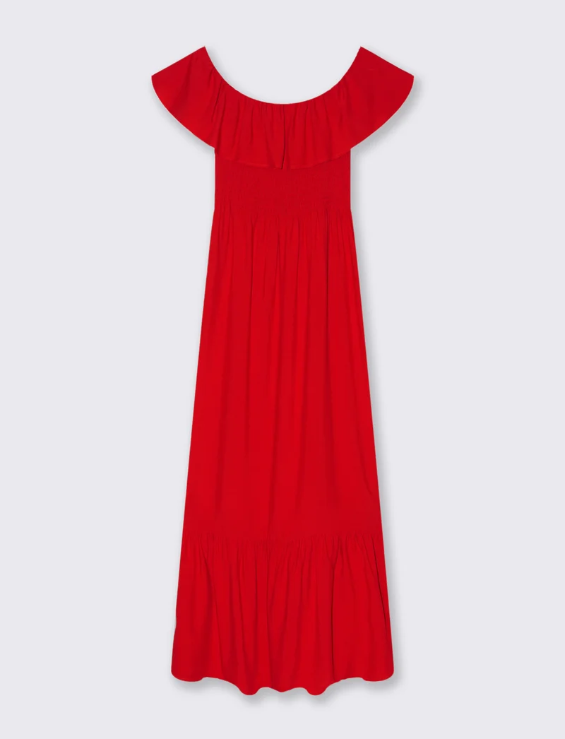 Vestito lungo off shoulder da donna - Rosso scarlatto