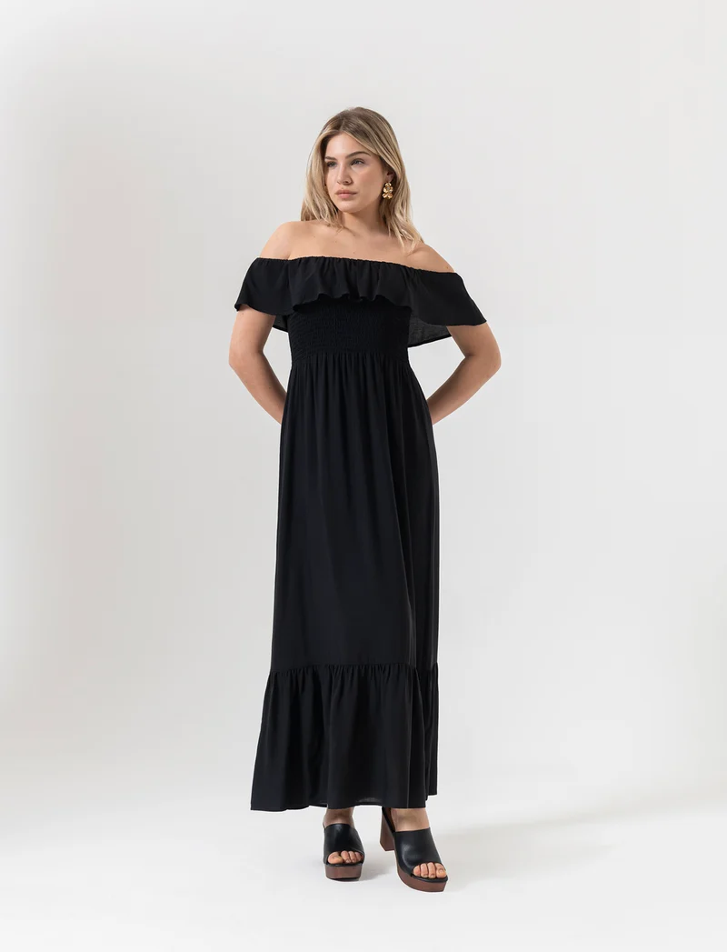 Vestito lungo off shoulder da donna - Nero