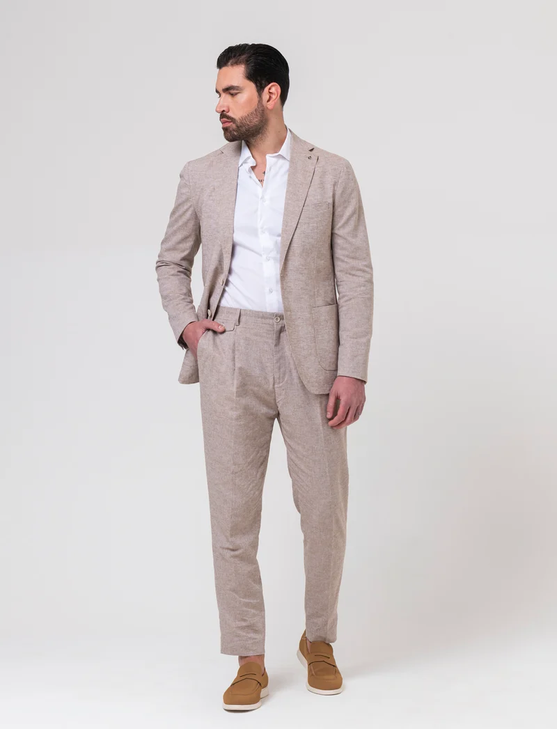 Pantaloni da completo tessuto misto lino da uomo - Grigio tortora