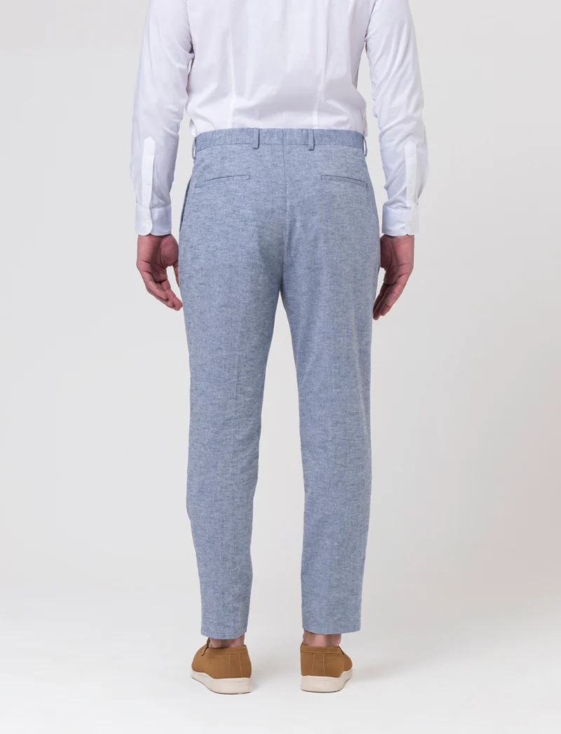 Pantaloni da completo tessuto misto lino da uomo - Blu