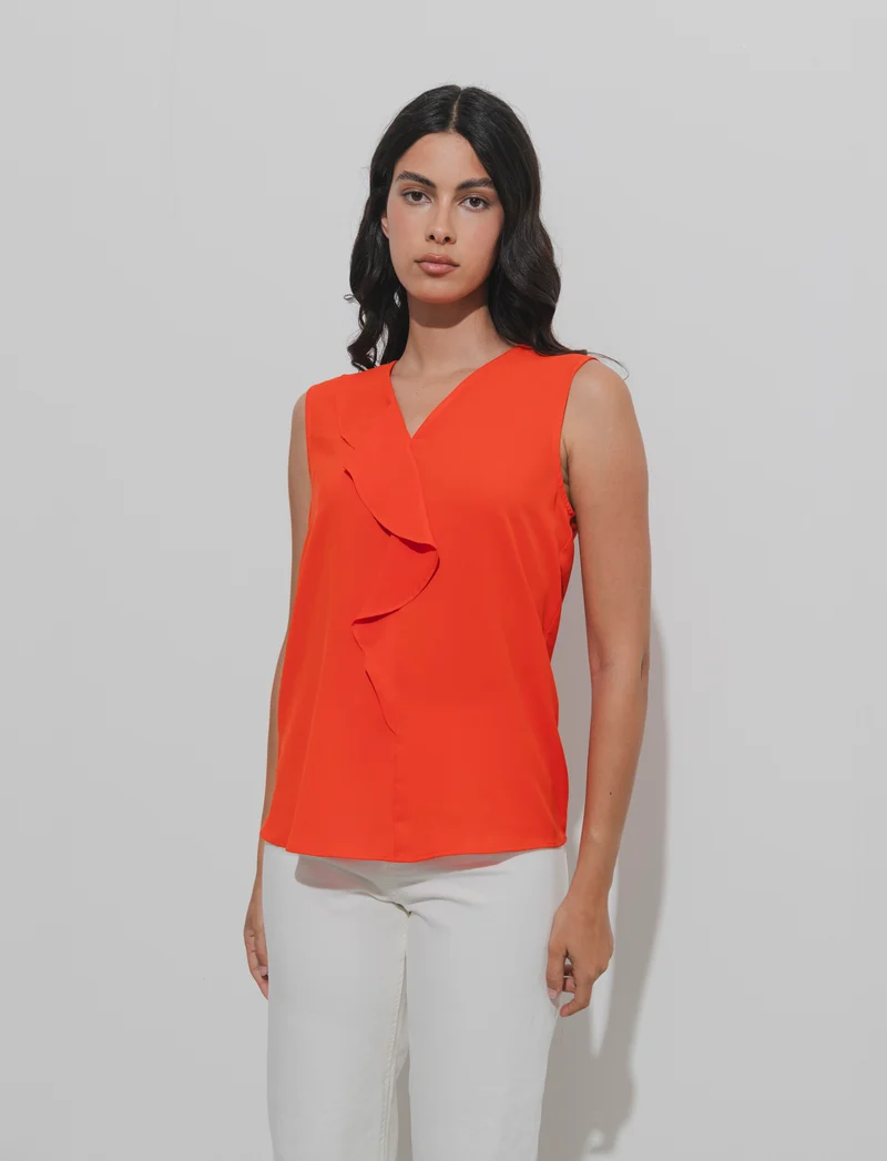 Top con rouches sul davanti - Corallo