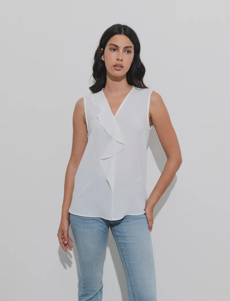 Top con rouches sul davanti - Bianco panna