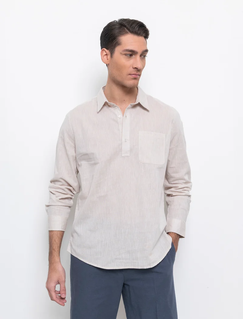 Camicia a casacca misto lino da uomo - Beige