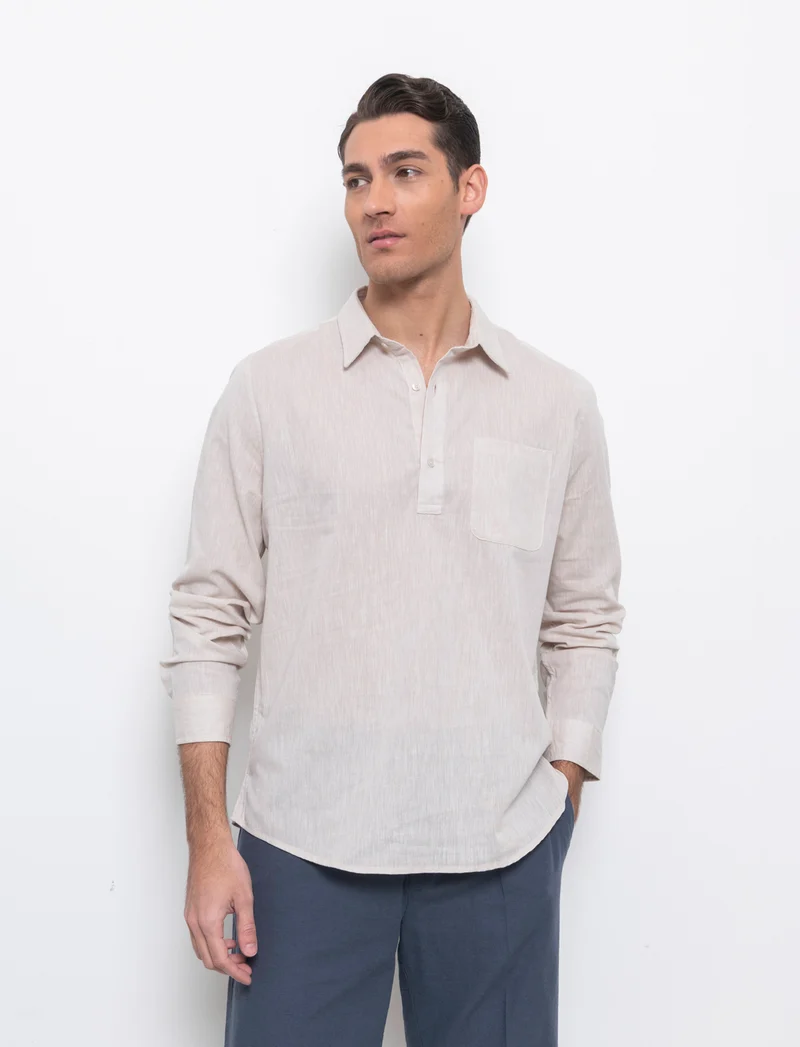 Camicia a casacca misto lino da uomo - Beige