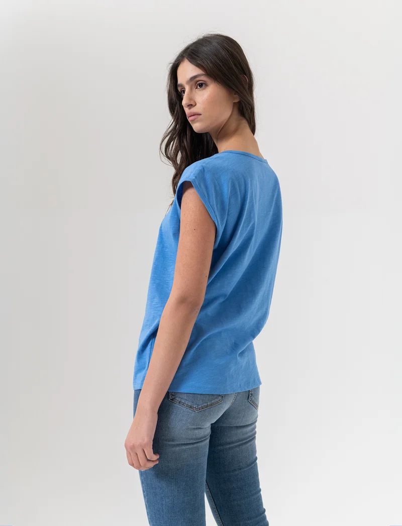 T-shirt con incrocio da donna - Bluette