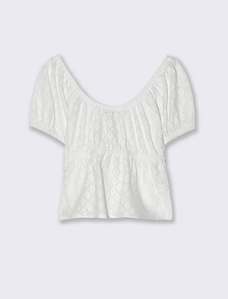 T-shirt con manica a sbuffo da donna - Bianco