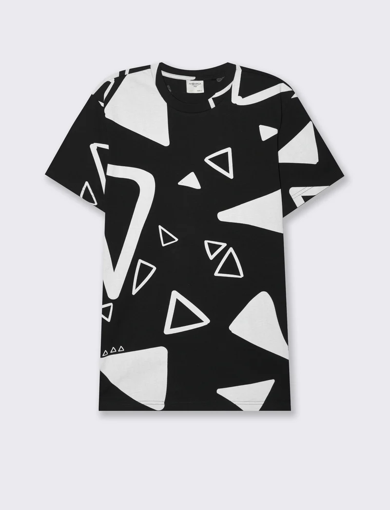 T-shirt in cotone con stampa astratta all over da uomo - Nero