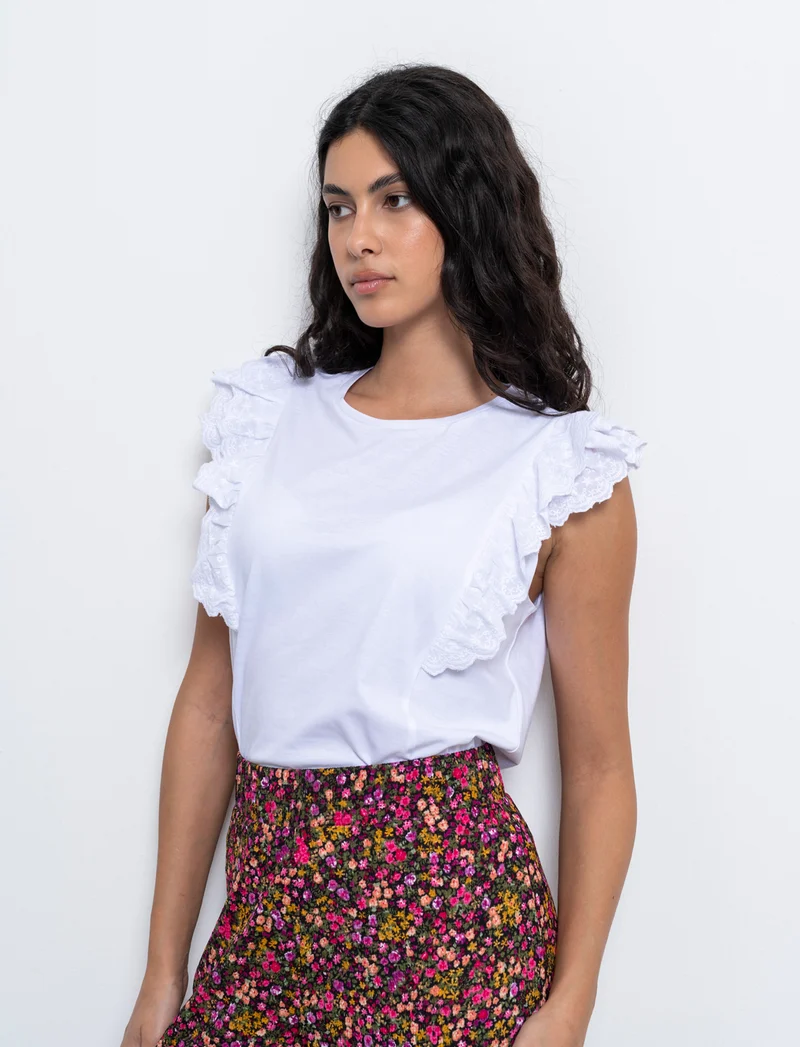 T-shirt con rouches da donna - Bianco