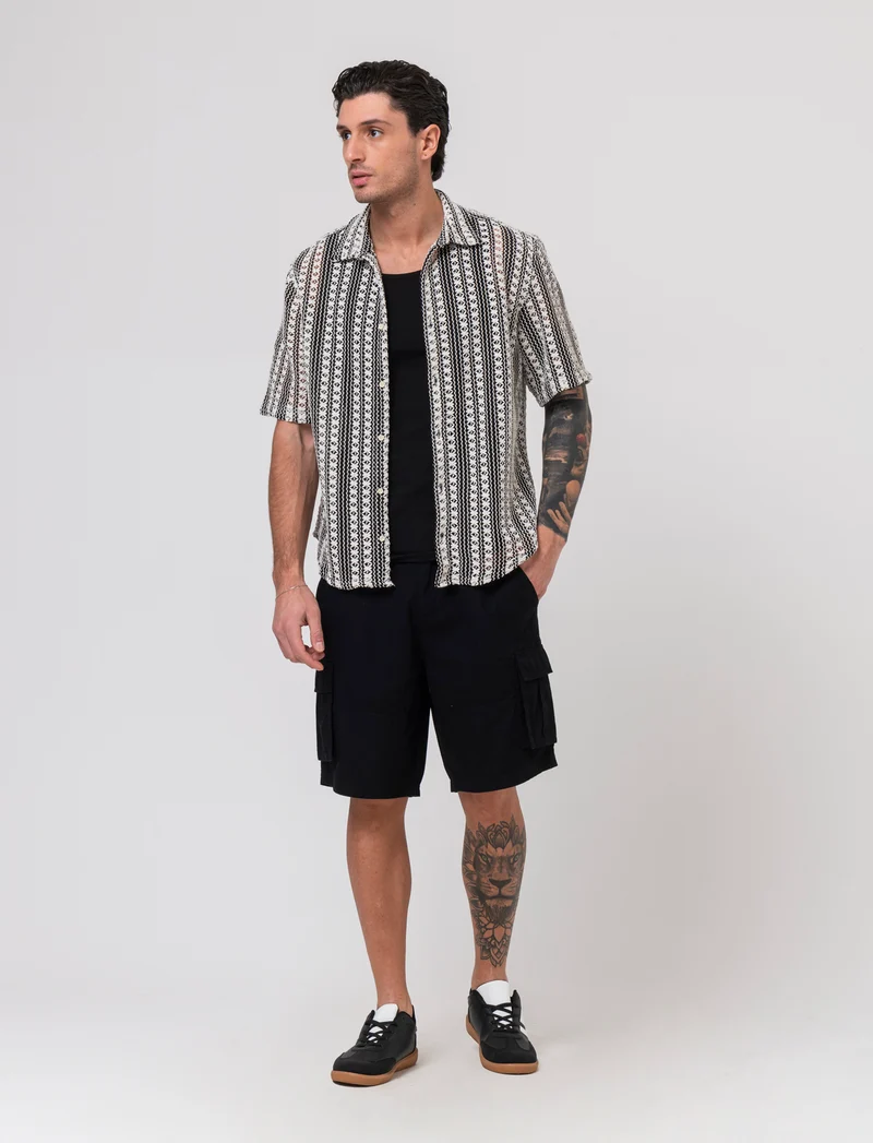 Camicia crochet da uomo - Nero