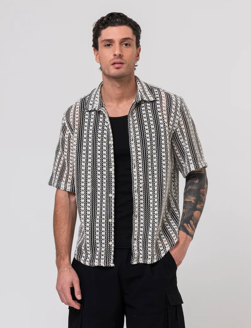 Camicia crochet da uomo - Nero