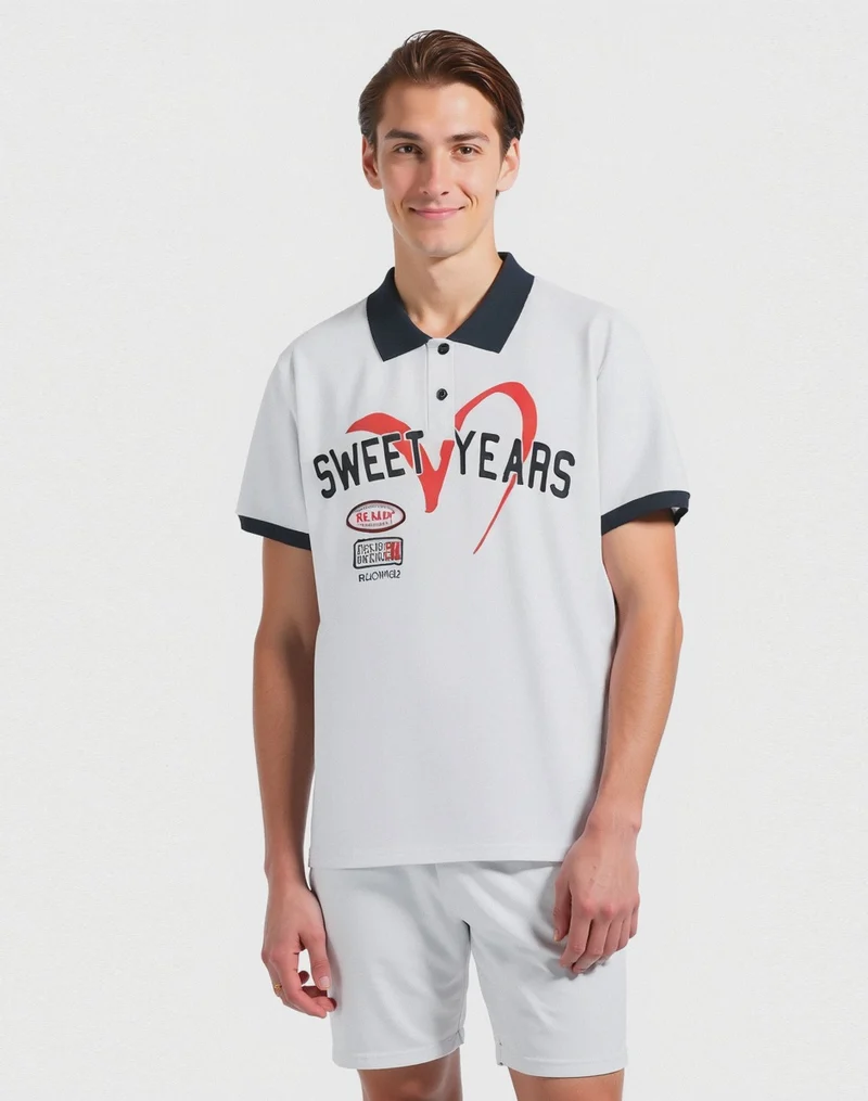 Polo con stampa e ricami sweet years da uomo - Bianco