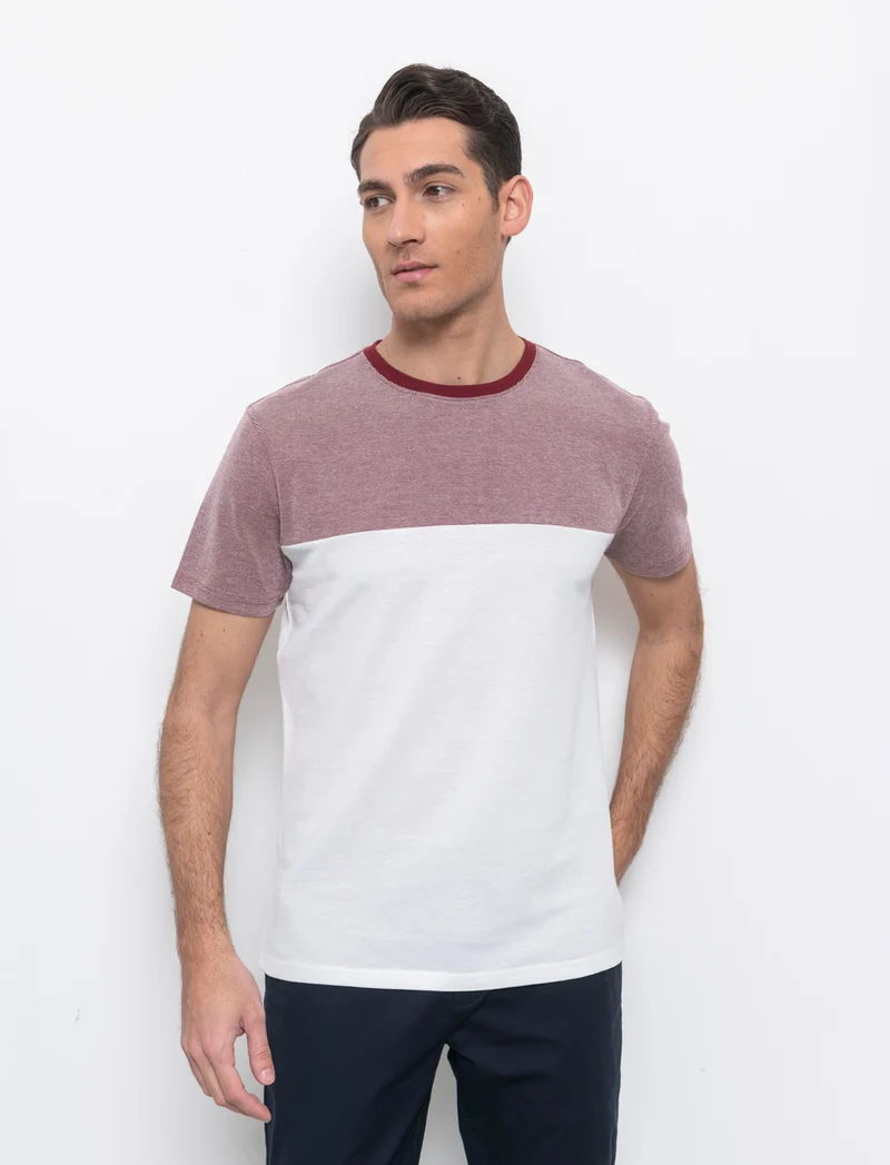 T-shirt in piquet bicolore da uomo - Bordeaux
