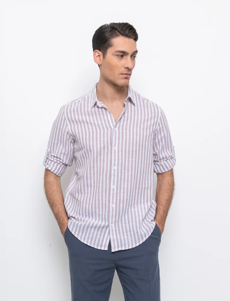 Camicia a righe da uomo - Grigio tortora
