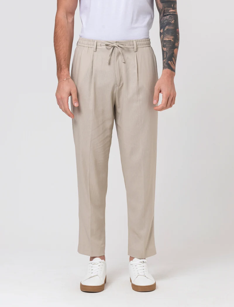 Pantaloni da completo tessuto linen blend da uomo - Sabbia