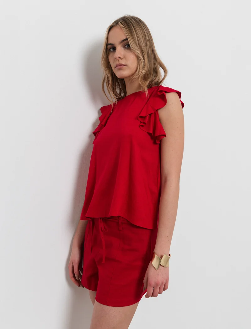 Top con rouches da donna - Rosso scarlatto