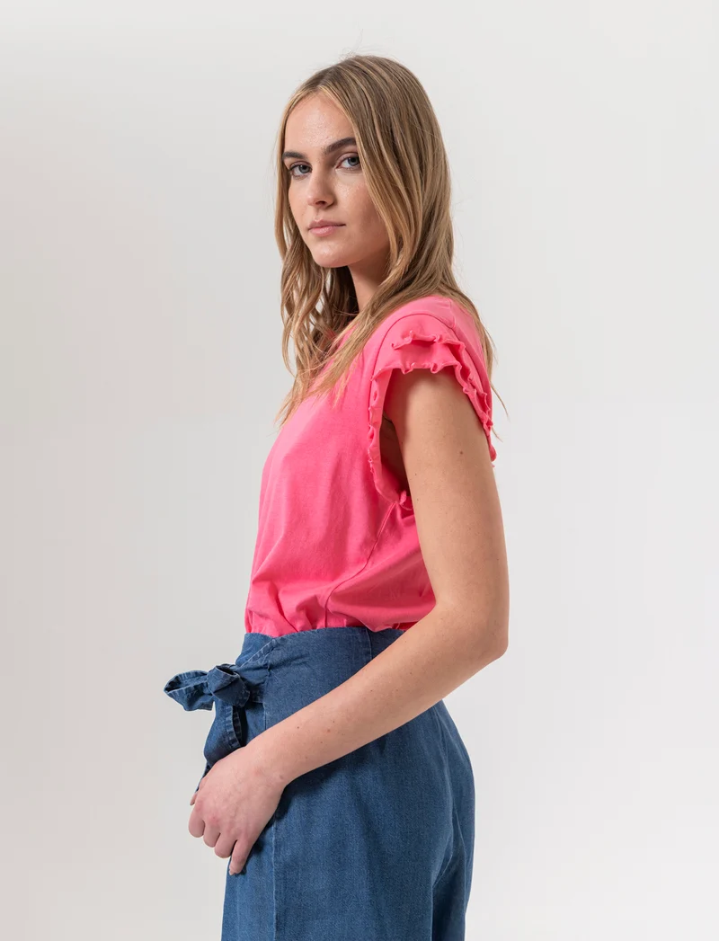 T-shirt con rouches da donna - Geranio