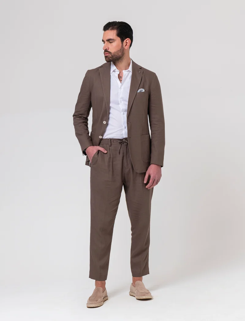 Pantaloni da completo tessuto linen blend da uomo - Grigio fango