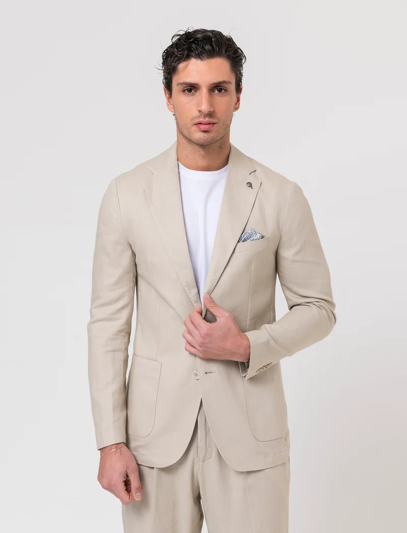 Blazer da completo tessuto linen blend da uomo - Sabbia