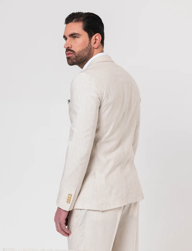 Blazer da completo misto lino da uomo - Beige ecru