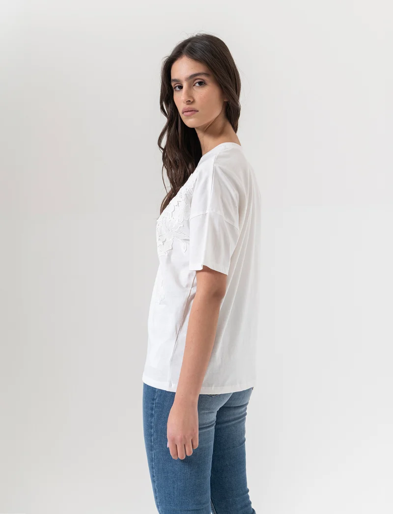 T-shirt con applicazione da donna - Bianco