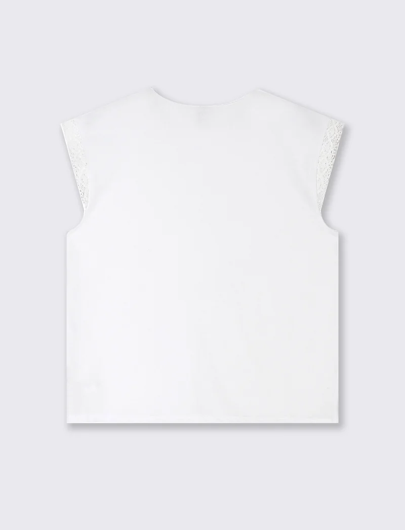 T-shirt con inserto in pizzo da donna - Bianco