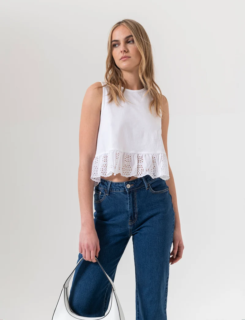 Top con volant da donna - Bianco