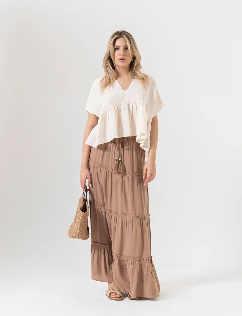 Top con inserto di pizzo da donna - Avorio