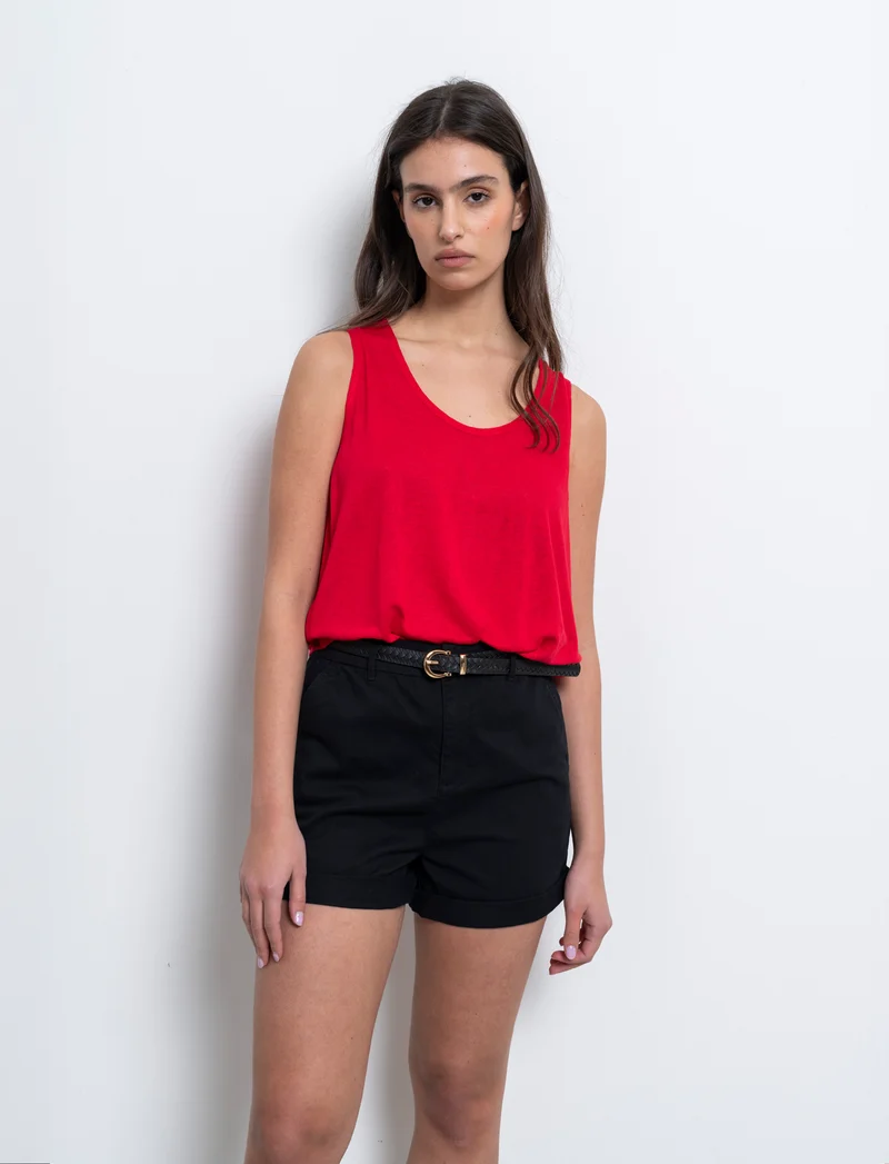 Top in tessuto effetto lino da donna - Rosso scarlatto