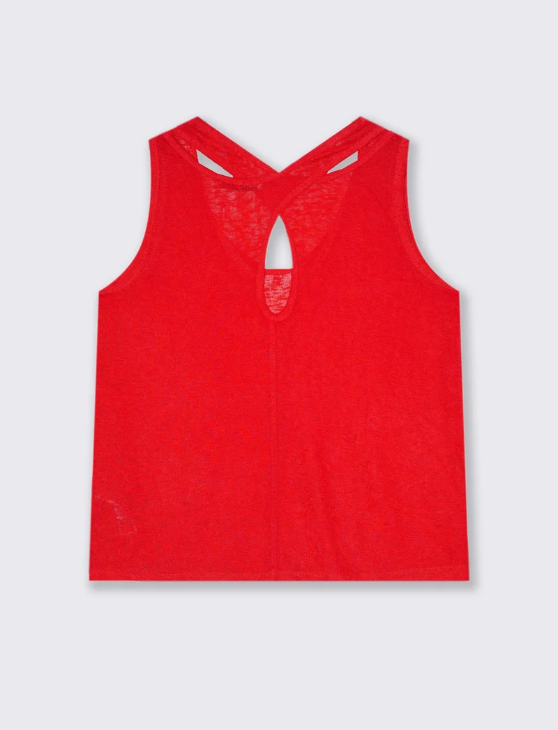 Top in tessuto effetto lino da donna - Rosso scarlatto