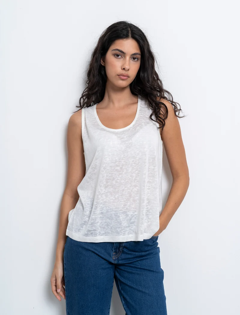 Top in tessuto effetto lino da donna - Avorio