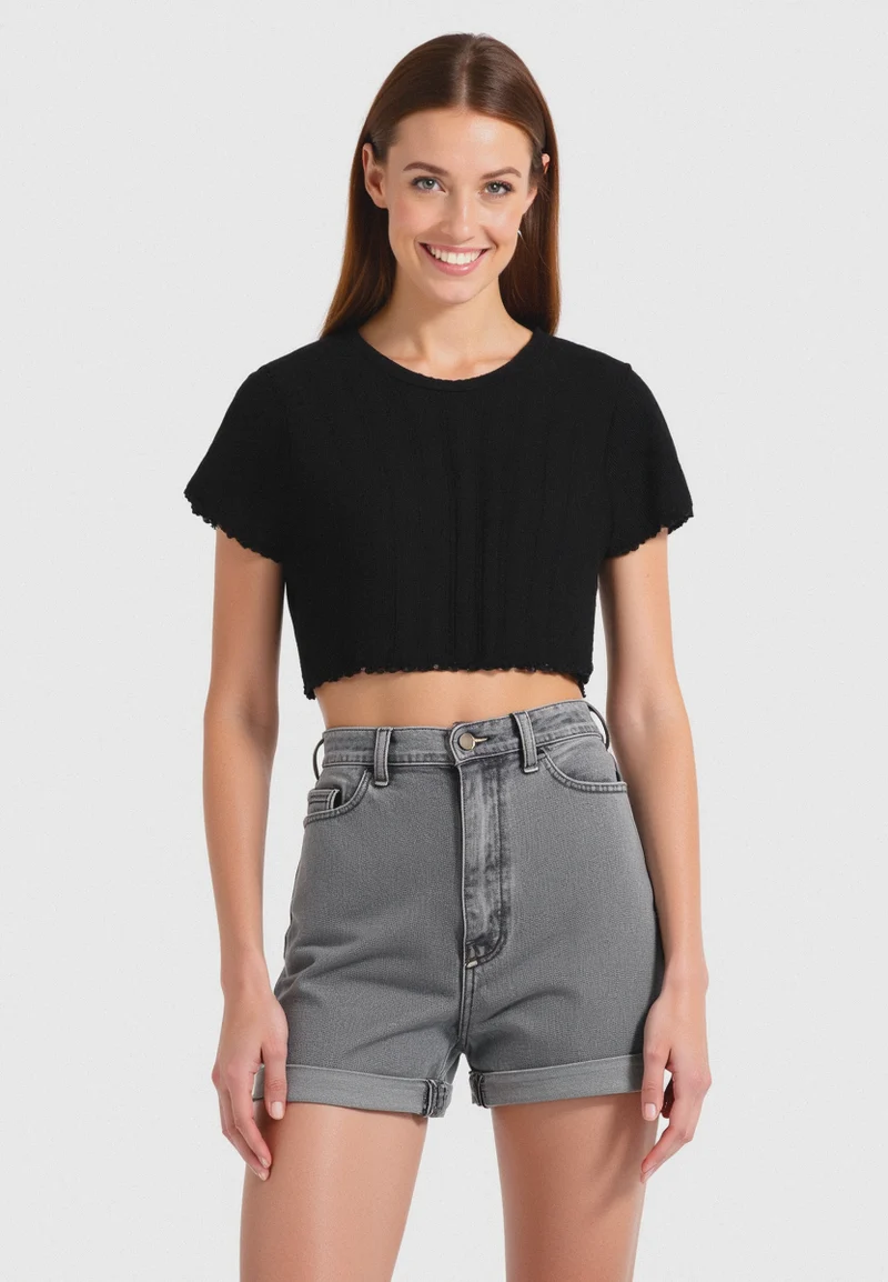 T-shirt crop da donna - Nero