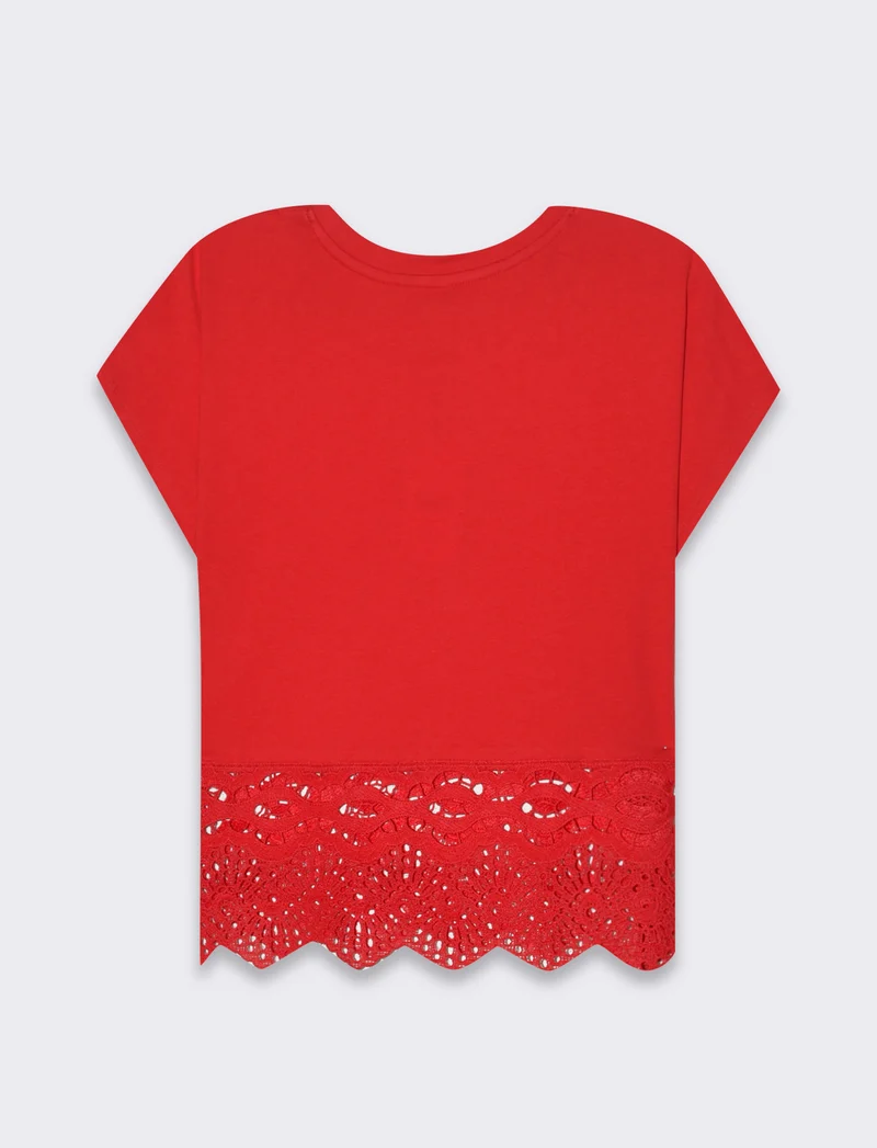 T-shirt con pizzo da donna - Rosso scarlatto