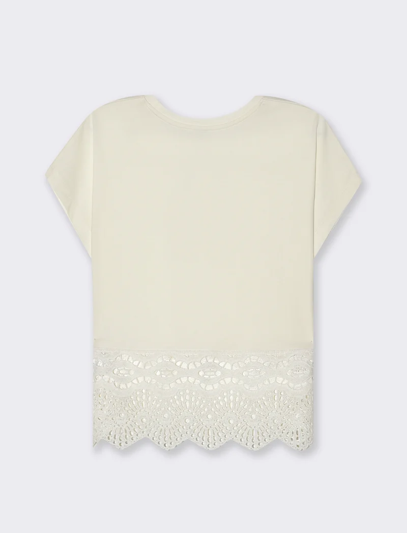 T-shirt con pizzo da donna - Avorio