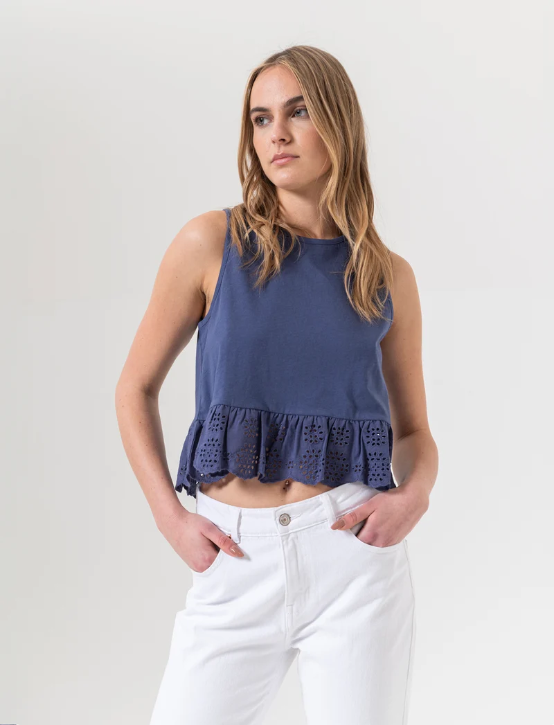 Top con volant da donna - Mirtillo