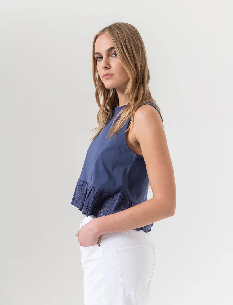 Top con volant da donna - Mirtillo
