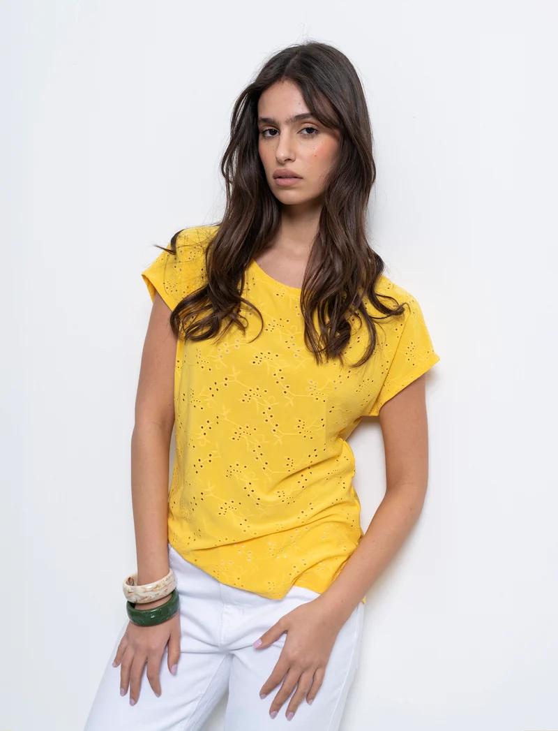 T-shirt in pizzo da donna - Giallo limone