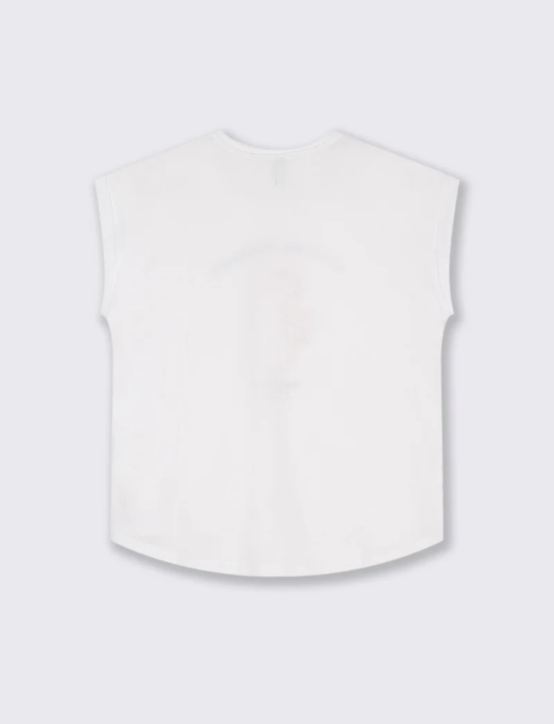 T-shirt con stampa e perline da donna - Bianco