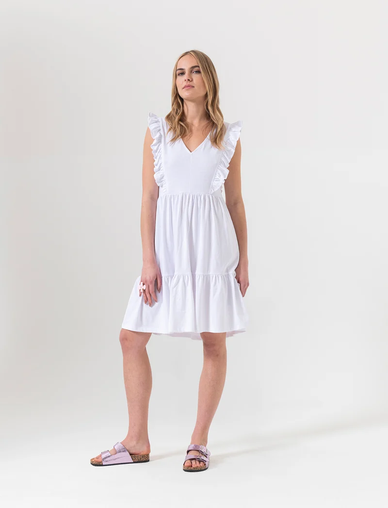 Vestito corto con rouches da donna - Bianco