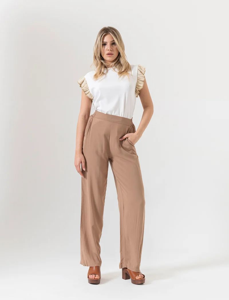 Pantalone con fusciacca in vita da donna - Caramello